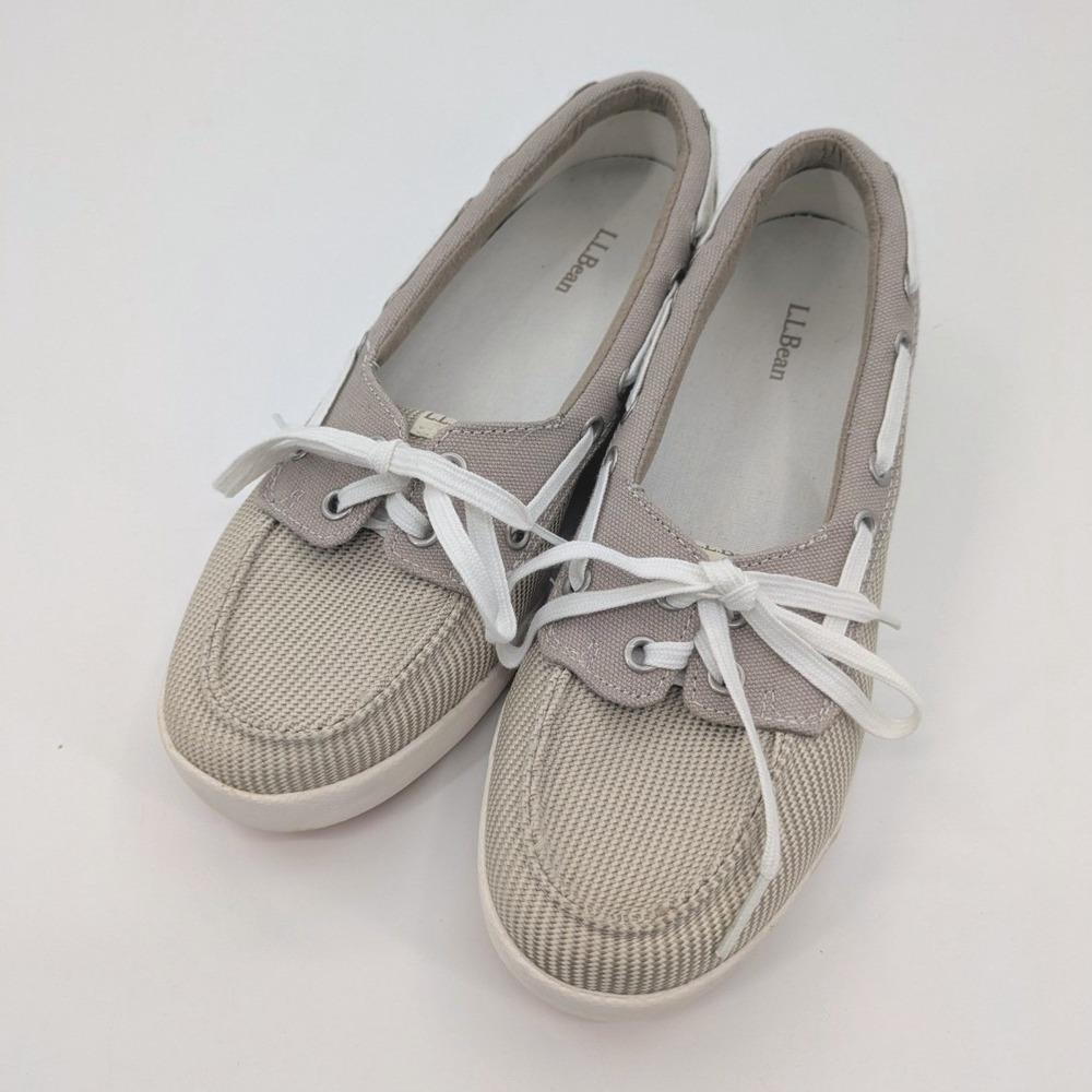 L.L.Bean Canvas Deck Boat Shoe Loafer Womens Size 8 Beige Preppy Nautical 287089 - Picture 2 of 9